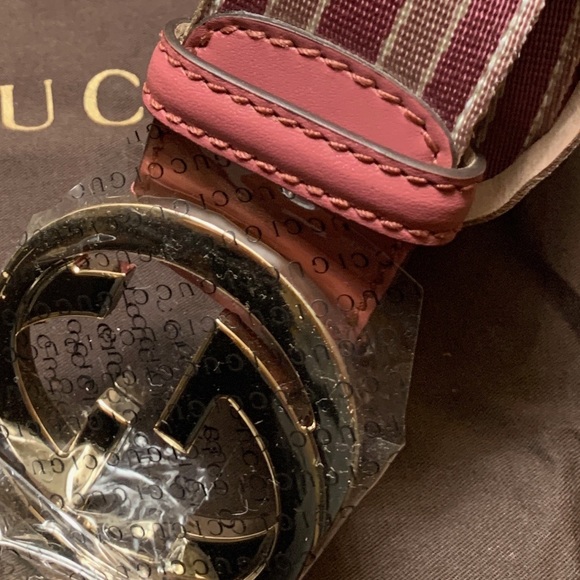 GUCCI Leather with canvas Belt.  Size 80-32 - Picture 2 of 13